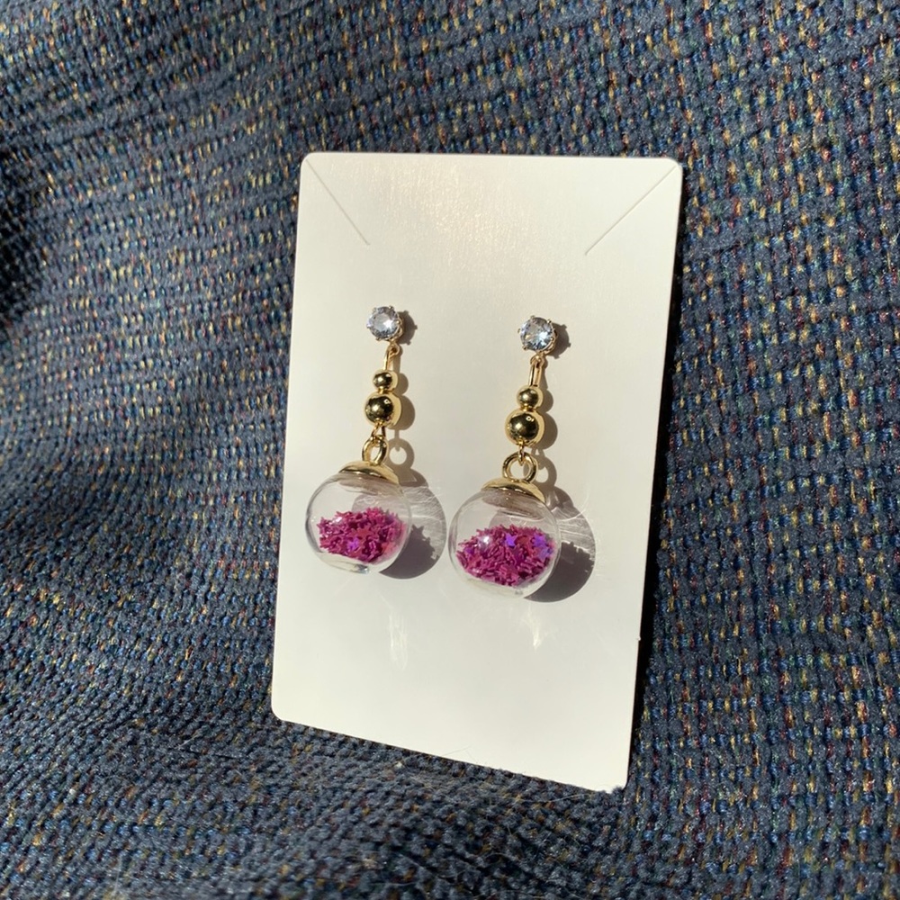 Hand Crafted Purple Drop Glass Ball Dangling Earrings - Picture 4 of 10